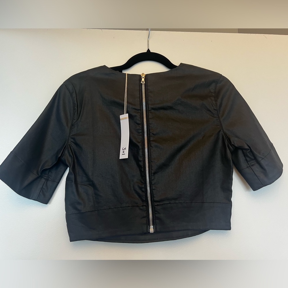 3x1 Zip Back Coated Denim Crop Top